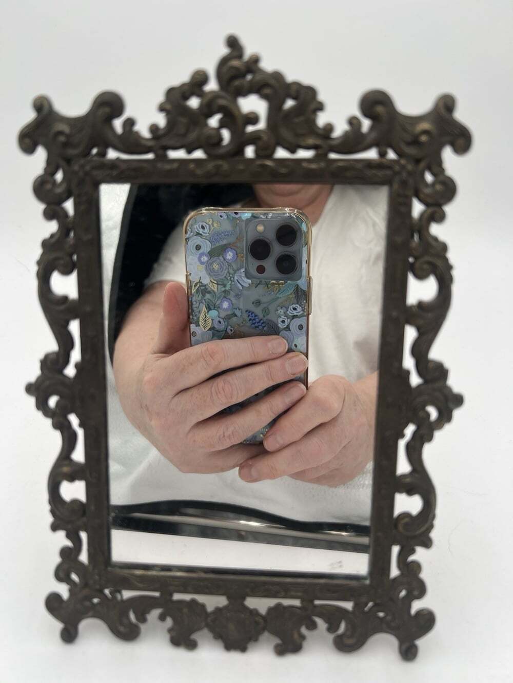 Vintage Italian Gold Metal Mirror Baroque Rococo Ornate Easel 8x6 Made Italy